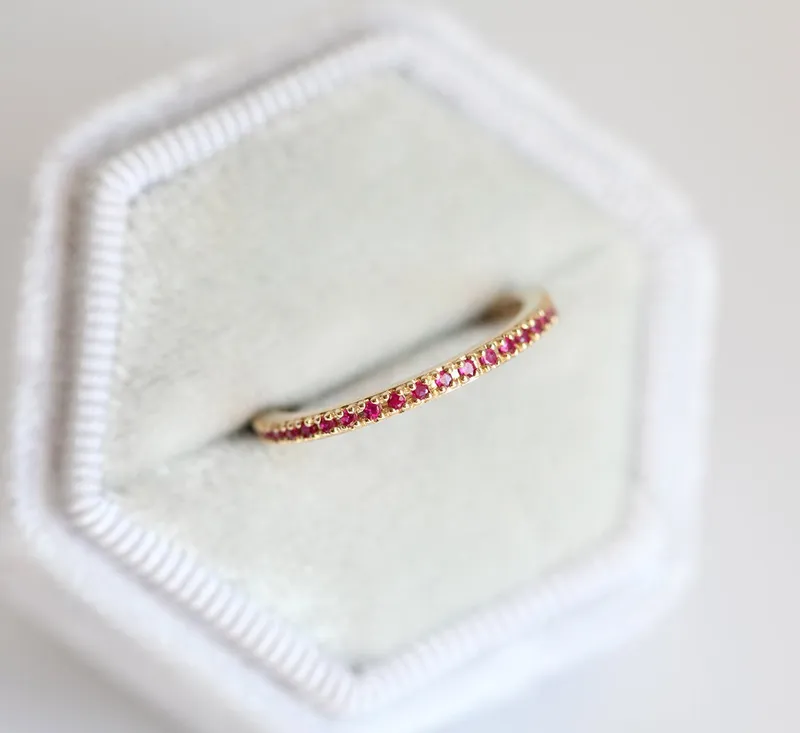ETERNITY RUBY WEDDING BAND, DIAMOND AND RUBY RING vy 4