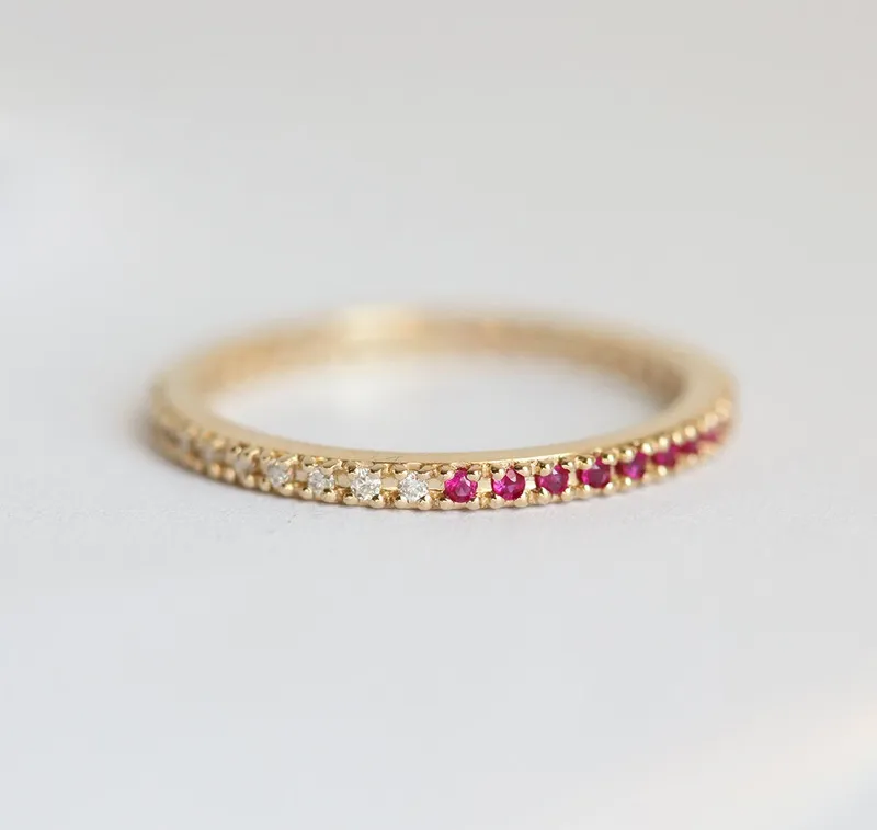 ETERNITY RUBY WEDDING BAND, DIAMOND AND RUBY RING vy 6