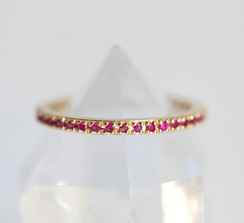 ETERNITY RUBY WEDDING BAND, DIAMOND AND RUBY RING round cut engagement ring