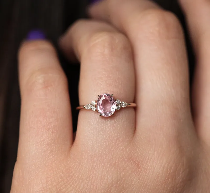 Evelyn Peach Sapphire Diamond Ring view 10
