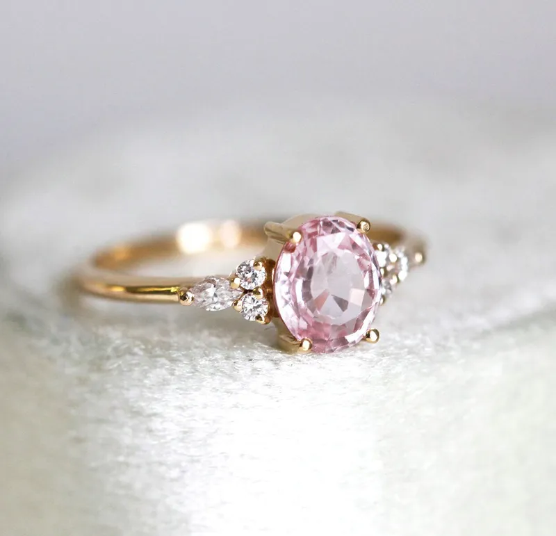 Evelyn Peach Sapphire Diamond Ring view 11