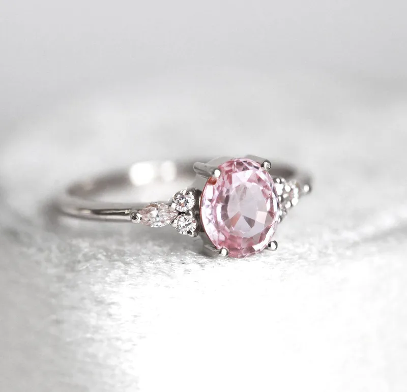 Evelyn Peach Sapphire Diamond Ring view 12