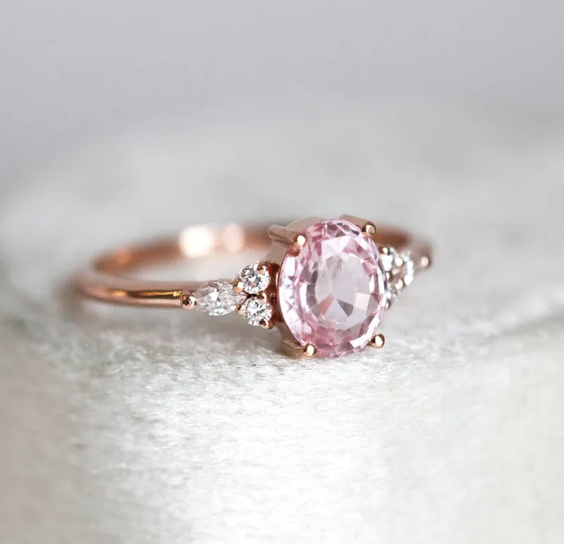 Evelyn Peach Sapphire Diamond Ring view 2