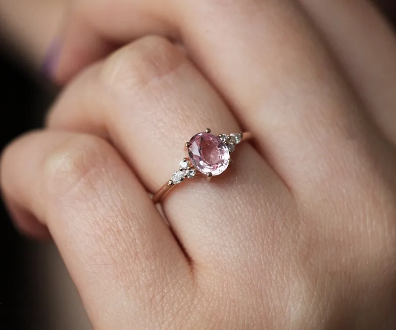 Evelyn Peach Sapphire Diamond Ring view 3
