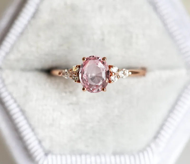 Evelyn Peach Sapphire Diamond Ring view 4