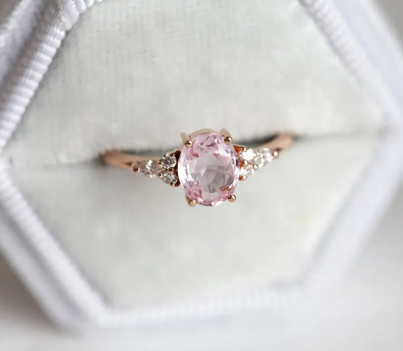 Evelyn Peach Sapphire Diamond Ring view 5