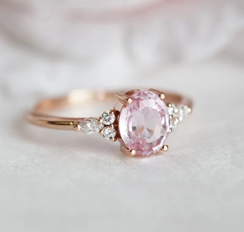 Evelyn Peach Sapphire Diamond Ring view 6