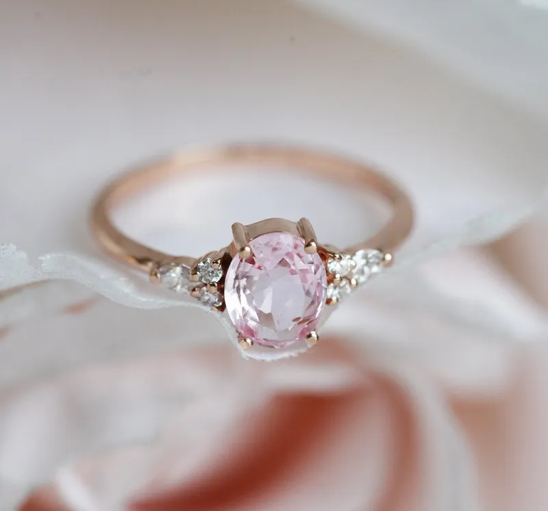 Evelyn Peach Sapphire Diamond Ring view 7