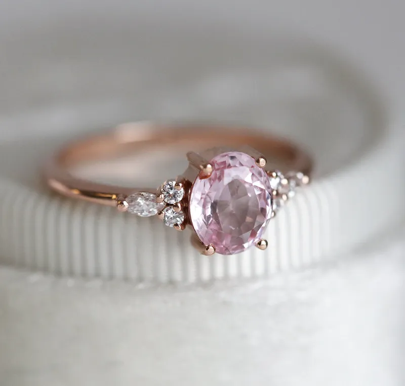 Evelyn Peach Sapphire Diamond Ring view 8