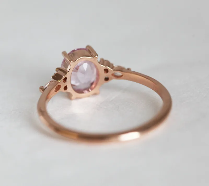 Evelyn Peach Sapphire Diamond Ring view 9