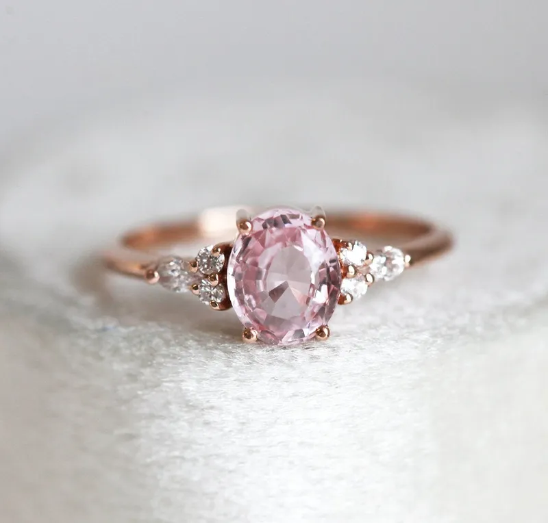 Evelyn Peach Sapphire Diamond Ring sapphire oval cut engagement ring