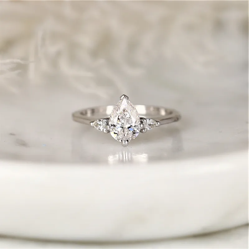 1.00ct Ready to Ship Evette 14kt Gold Diamond Minimalist Dainty Pear 3 Stone Ring view 3