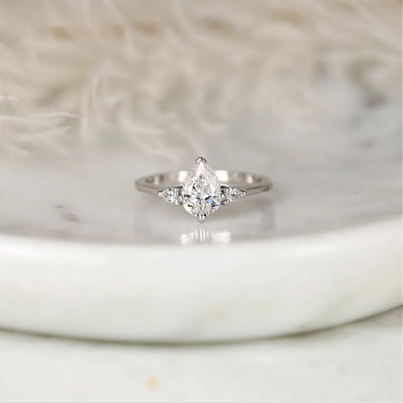 1.00ct Ready to Ship Evette 14kt Gold Diamond Minimalist Dainty Pear 3 Stone Ring view 6