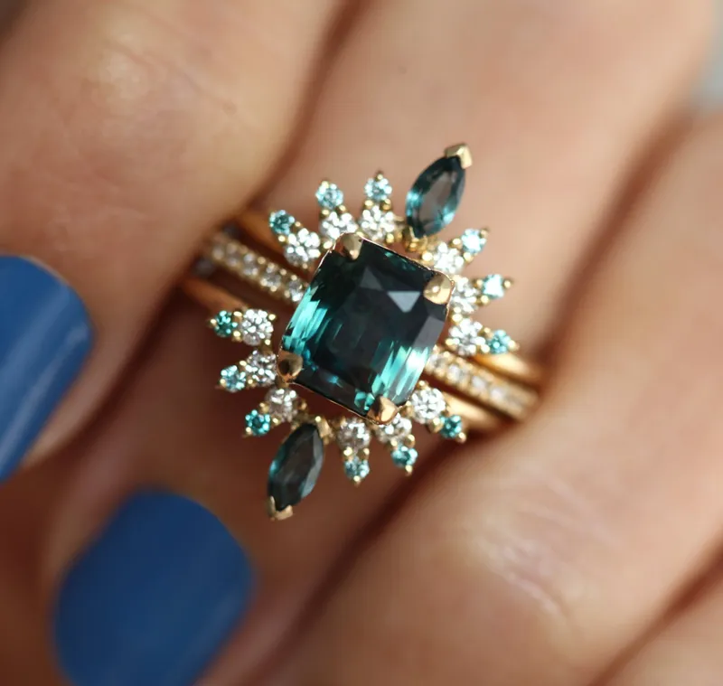 Extravaganza Sapphire Tourmaline Diamond Ring Set view 2