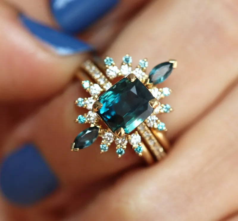 Extravaganza Sapphire Tourmaline Diamond Ring Set view 3