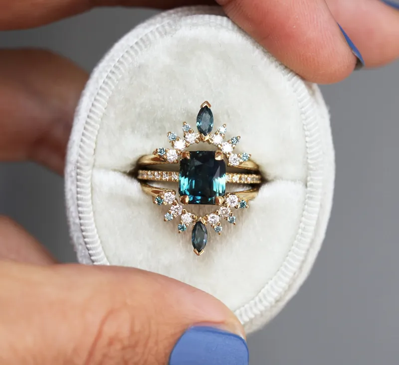 Extravaganza Sapphire Tourmaline Diamond Ring Set view 4
