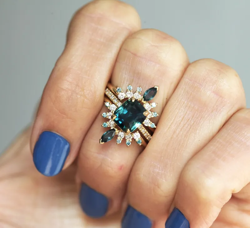 Extravaganza Sapphire Tourmaline Diamond Ring Set view 5