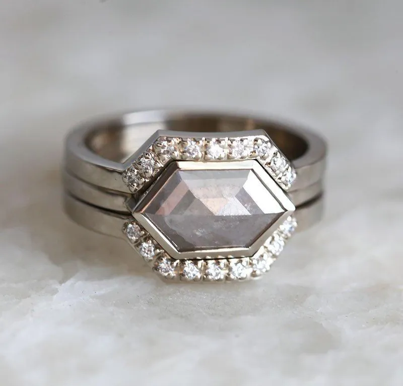 Farah Salt & Pepper Diamond Ring Set diamond engagement ring