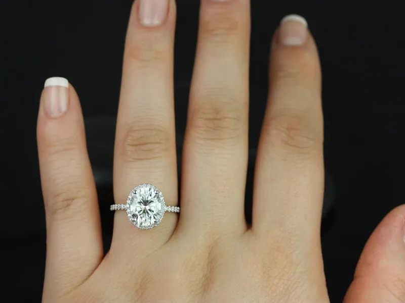 3ct Federella 10x8mm 14kt Moissanite Diamond Dainty Oval Halo Ring view 2