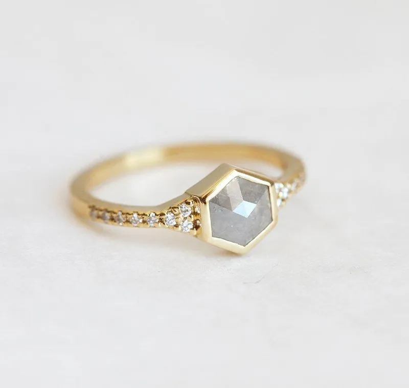Felicity Hexagon Salt & Pepper Diamond Ring view 2