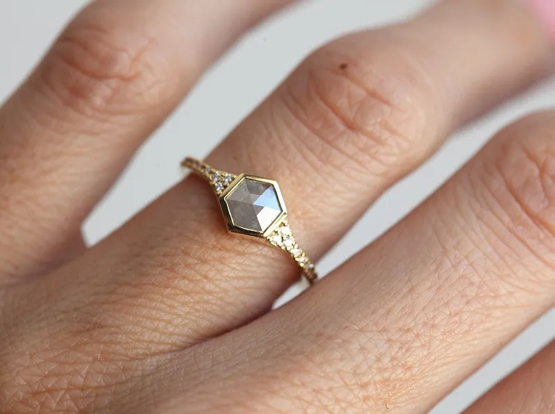 Felicity Hexagon Salt & Pepper Diamond Ring view 3