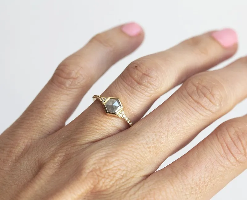 Felicity Hexagon Salt & Pepper Diamond Ring view 4