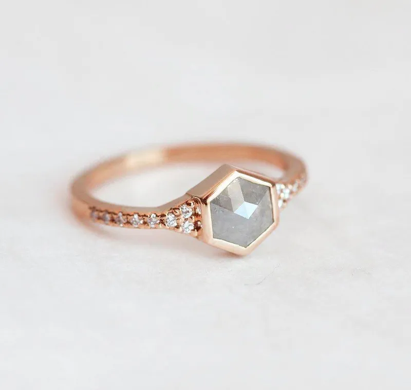 Felicity Hexagon Salt & Pepper Diamond Ring view 5