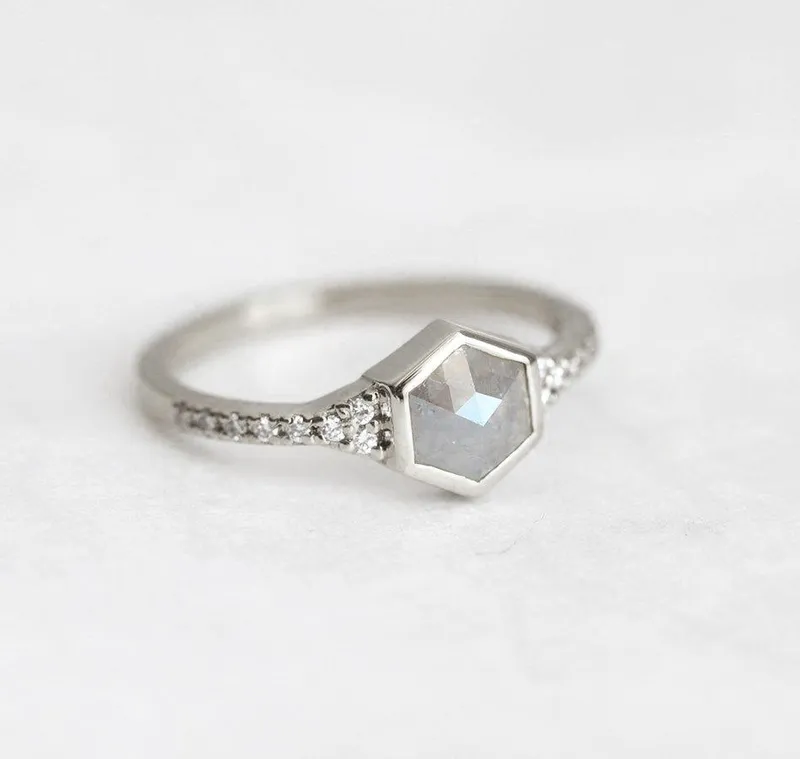 Felicity Hexagon Salt & Pepper Diamond Ring view 6