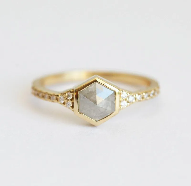 Felicity Hexagon Salt & Pepper Diamond Ring diamond engagement ring