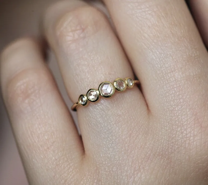 Filipa Rose Cut Diamond Ring, White Diamond Band view 2
