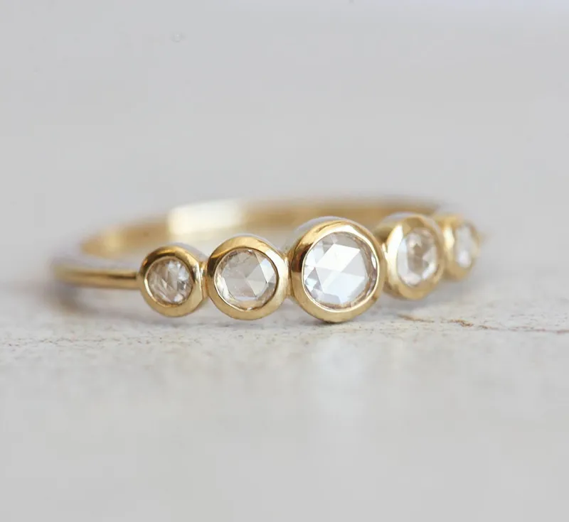 Filipa Rose Cut Diamond Ring, White Diamond Band view 5