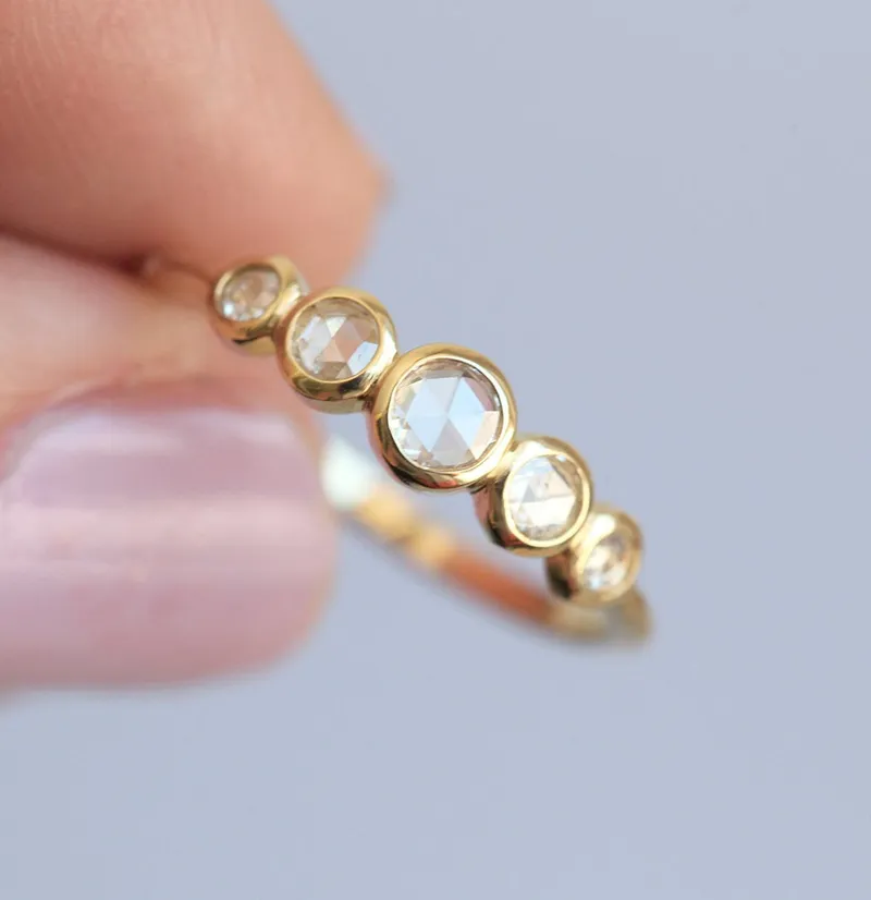 Filipa Rose Cut Diamond Ring, White Diamond Band view 6