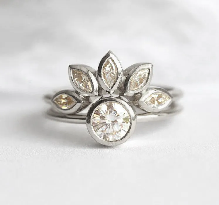 Floral Diamond Engagement Ring Set With Petal Crown Band view 11