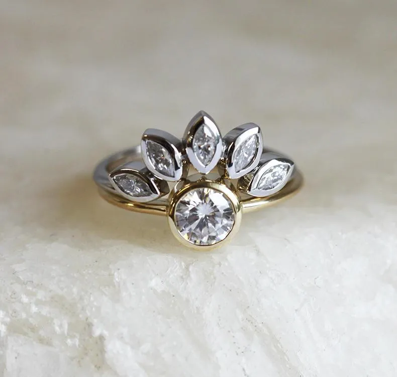 Floral Diamond Engagement Ring Set With Petal Crown Band view 5