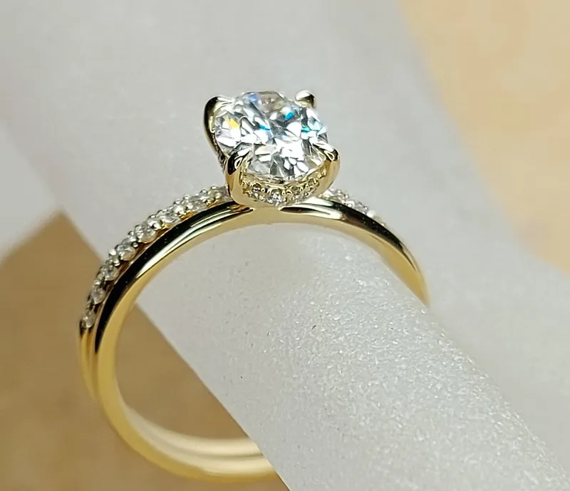 1.8Ct Oval Cut Wedding Set in Yellow Gold , Crushed Ice Oval Bridal Set, Moissanite Oval Cut Bridal Set, Moissanite bridal Set. view 2