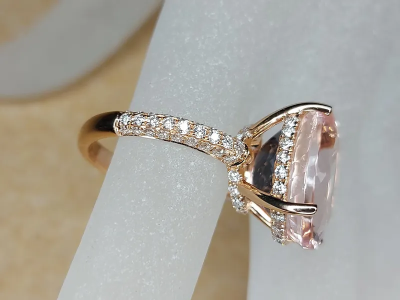 11 1/2 Carat Morganite Engagement Ring Rose Gold Oval Morganite Ring Hidden Halo Diamonds Oval Morganite Ring vy 4