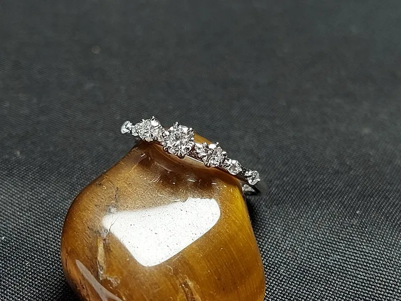 14K Floating Diamond Ring Petite Distance Diamond Band Elegant Thin Band Wedding Band Stacking band Diamond Tempo Ring Tiny Diamond Ring. view 2