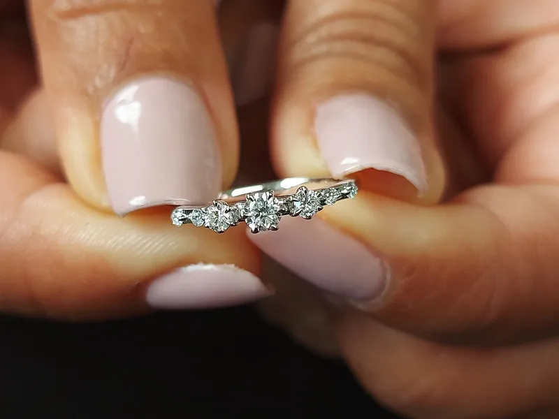 14K Floating Diamond Ring Petite Distance Diamond Band Elegant Thin Band Wedding Band Stacking band Diamond Tempo Ring Tiny Diamond Ring. view 3