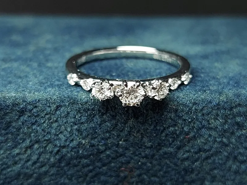14K Floating Diamond Ring Petite Distance Diamond Band Elegant Thin Band Wedding Band Stacking band Diamond Tempo Ring Tiny Diamond Ring. view 7