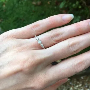 14K Floating Diamond Ring Petite Distance Diamond Band Elegant Thin Band Wedding Band Stacking band Diamond Tempo Ring Tiny Diamond Ring. view 8