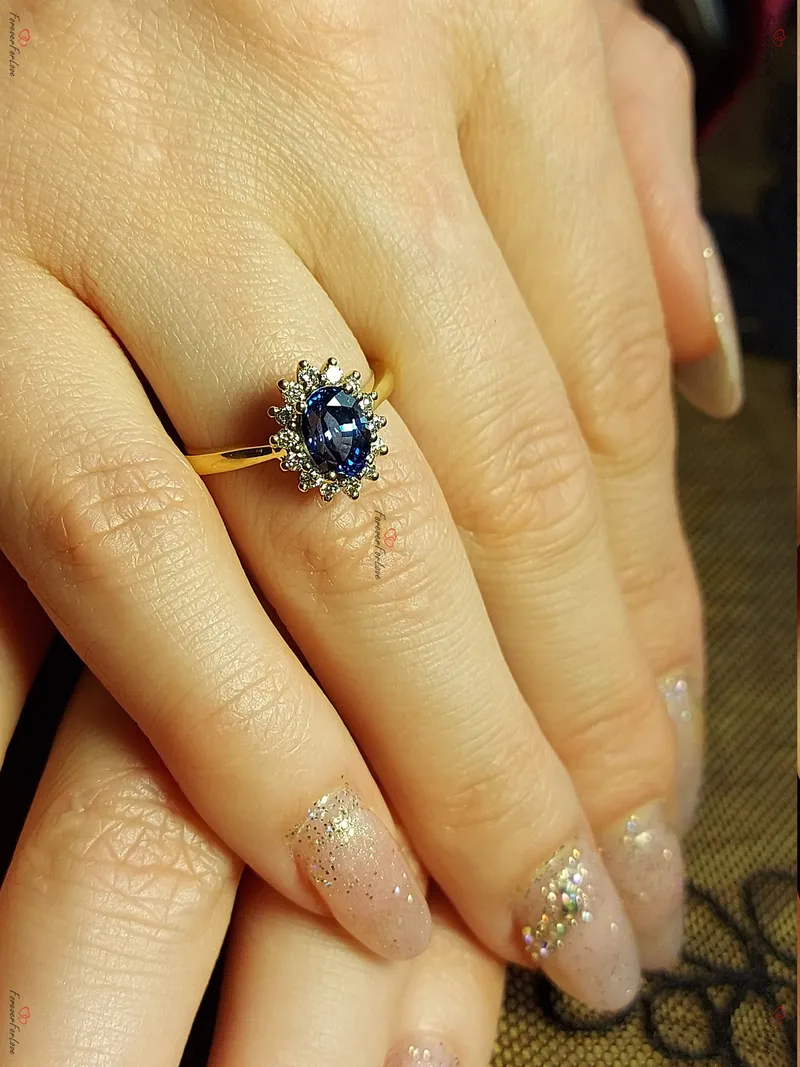 14k Yellow Gold Diana Engagement Ring with Oval Blue Sapphire and Diamonds vy 2