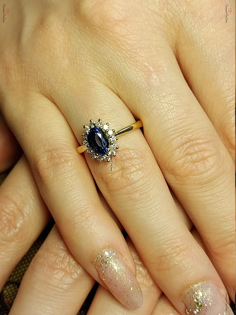 14k Yellow Gold Diana Engagement Ring with Oval Blue Sapphire and Diamonds vy 3