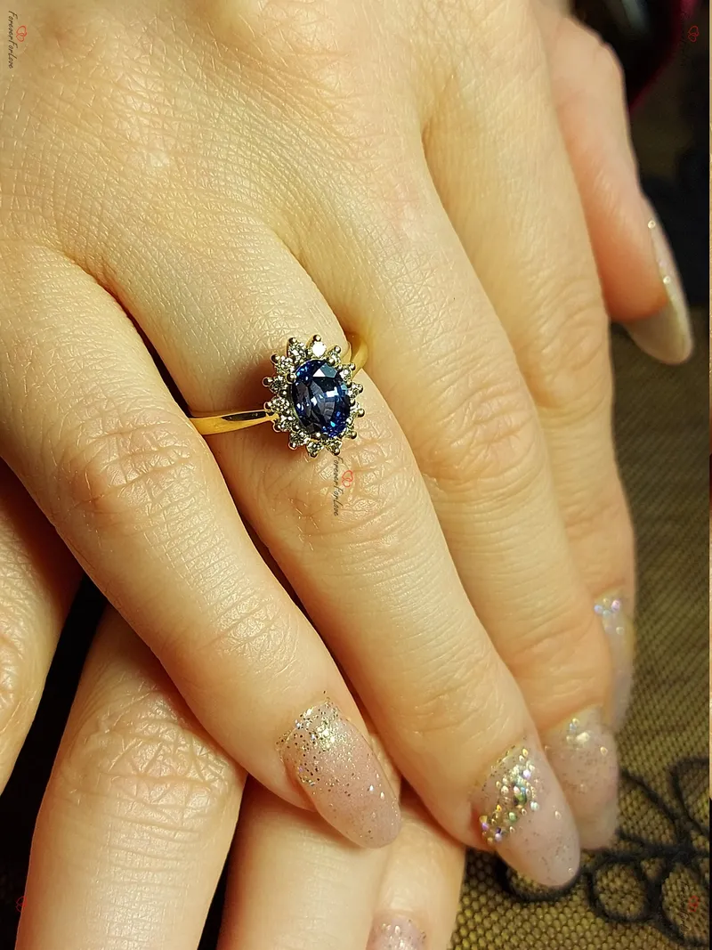 14k Yellow Gold Diana Engagement Ring with Oval Blue Sapphire and Diamonds vy 4