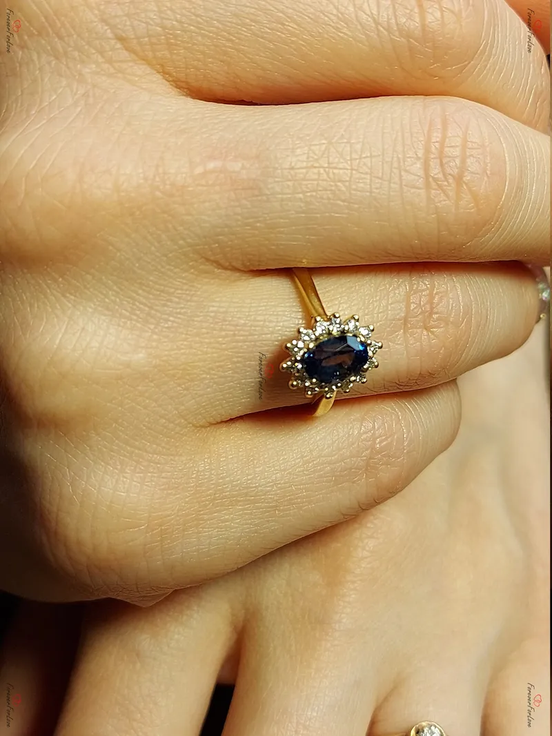 14k Yellow Gold Diana Engagement Ring with Oval Blue Sapphire and Diamonds vy 6