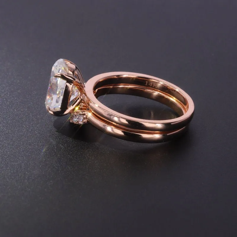 2Ct/9*7mm/ Charles and Colvard Oval Cut Forever One Bridal Set In Solid Rose Gold, Diamond band Oval Bridal Set, Moissanite Engagement Ring. view 2
