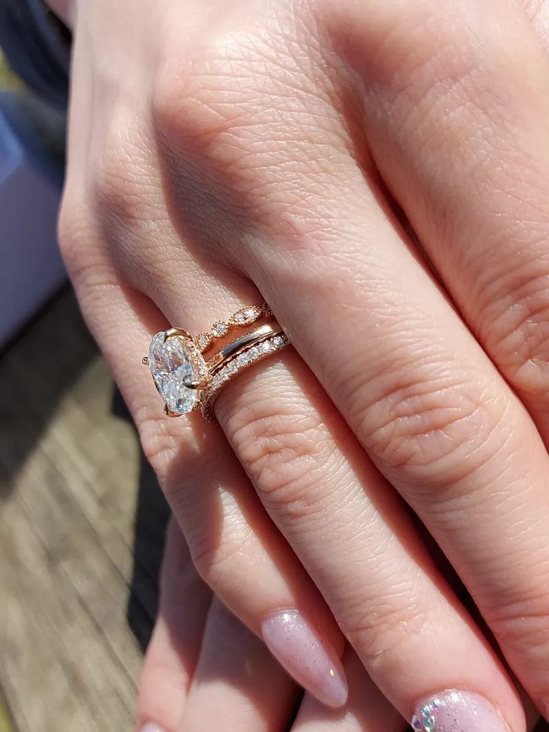 3Ct Oval Cut Wedding Set in Yellow Gold , Oval crushed ice Bridal Set, Moissanite Oval Cut Bridal Set, Moissanite bridal Set. view 2