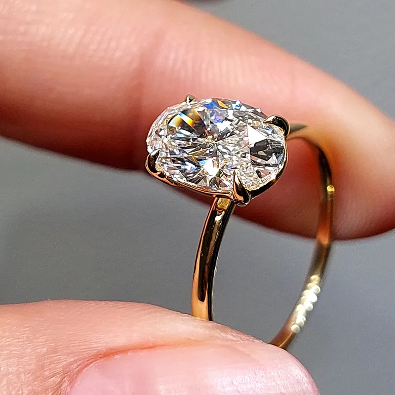 4 ct 14K Diamanite Oval Solitaire Engagement Ring view 2