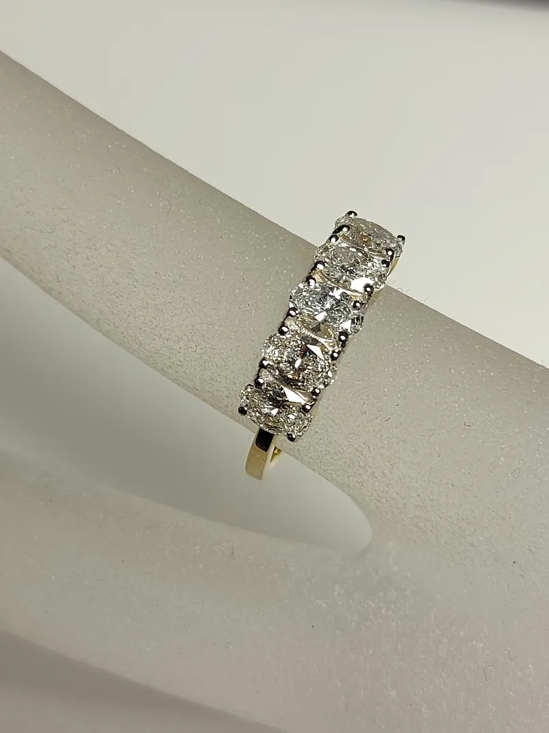 5 Stone Oval Cut Diamond Ring / Wedding Band in Gold view 2