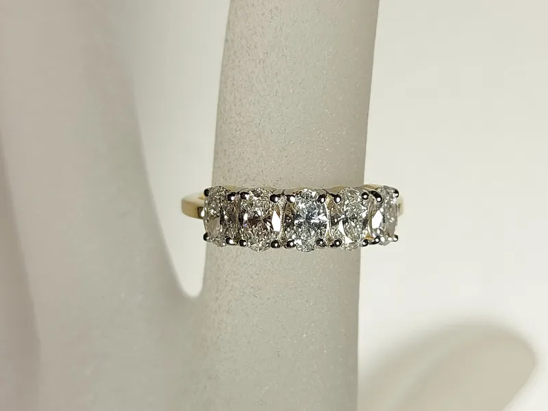 5 Stone Oval Cut Diamond Ring / Wedding Band in Gold view 3