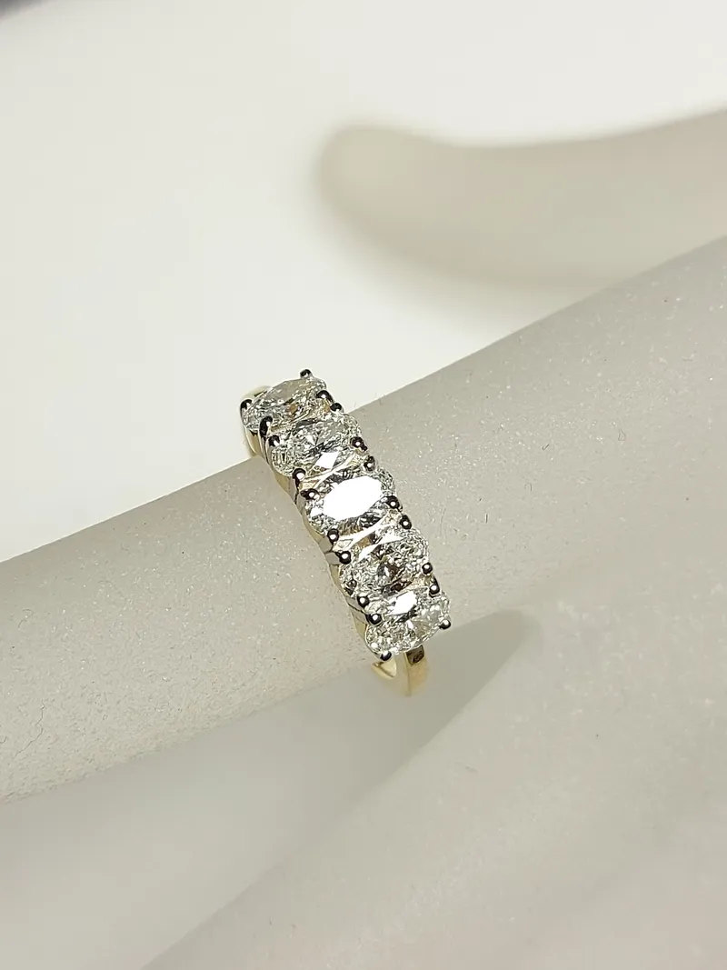 5 Stone Oval Cut Diamond Ring / Wedding Band in Gold view 4